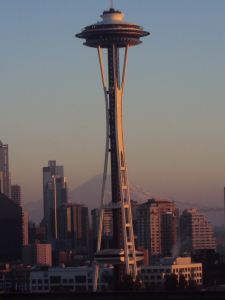Space Needle with Mt. Rainier in background