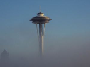 Space Needle peeking out of the fog